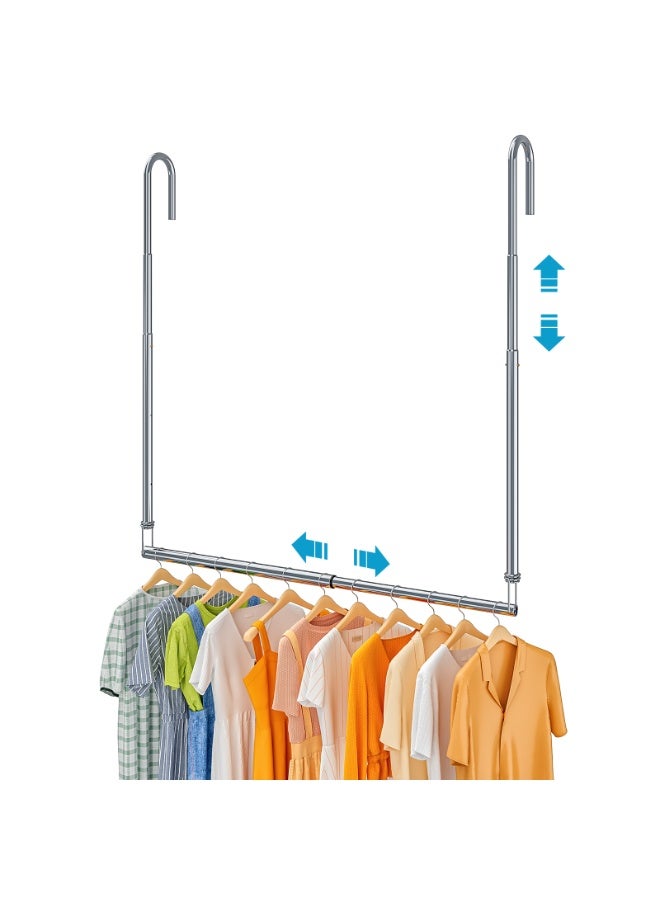 Solerconm Extendable Clothes Rail Pole, 3 Heights Adjustable Closet Rod for Hanging Clothes, Wardrobe Rail Length 20.6-36 inch Height 24.4-37 inch, Closets Bar Hanging Poles for Wardrobe Laundry Balcony - Image 1